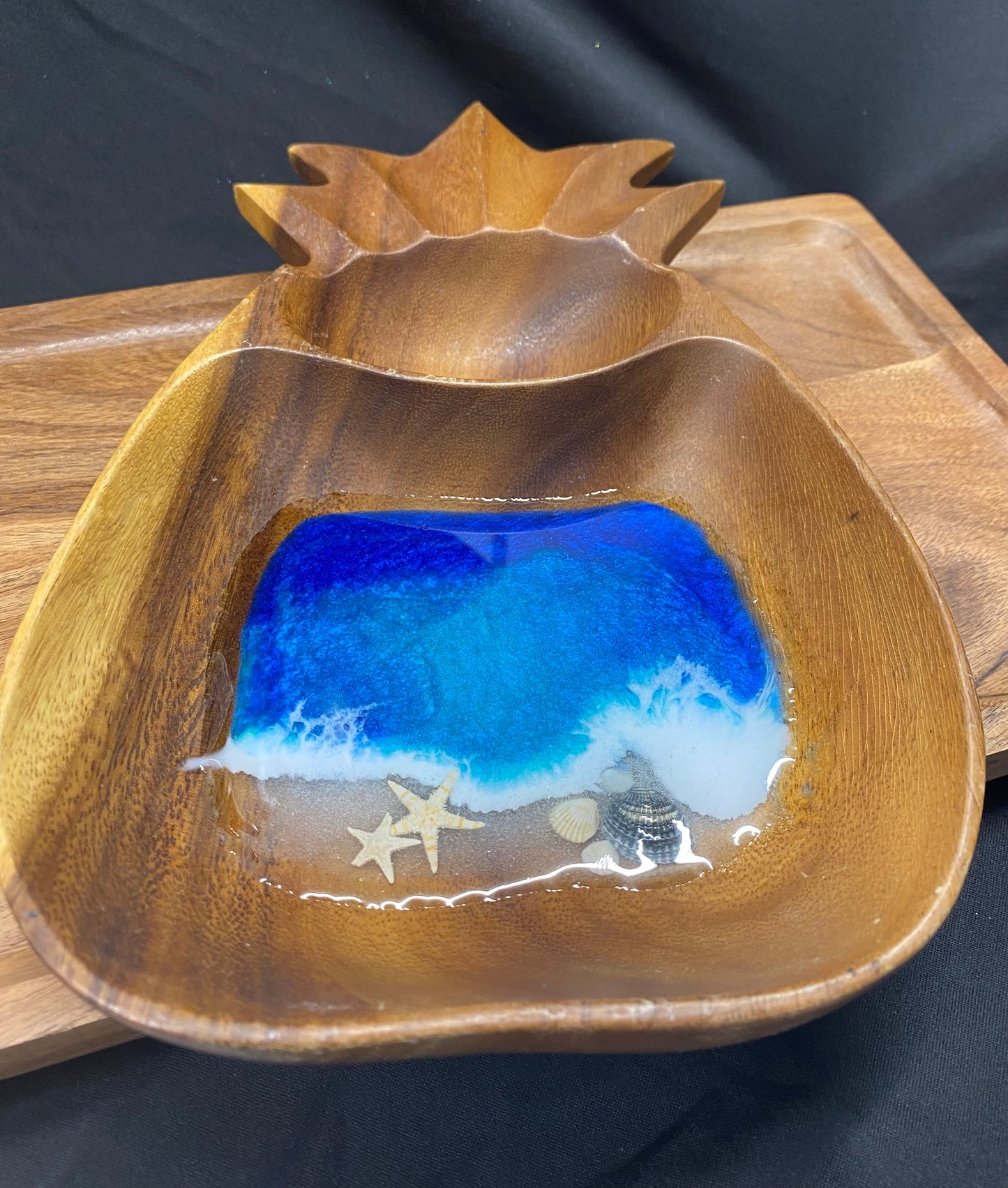 Large Wooden Pineapple Shaped Trinket Bowl