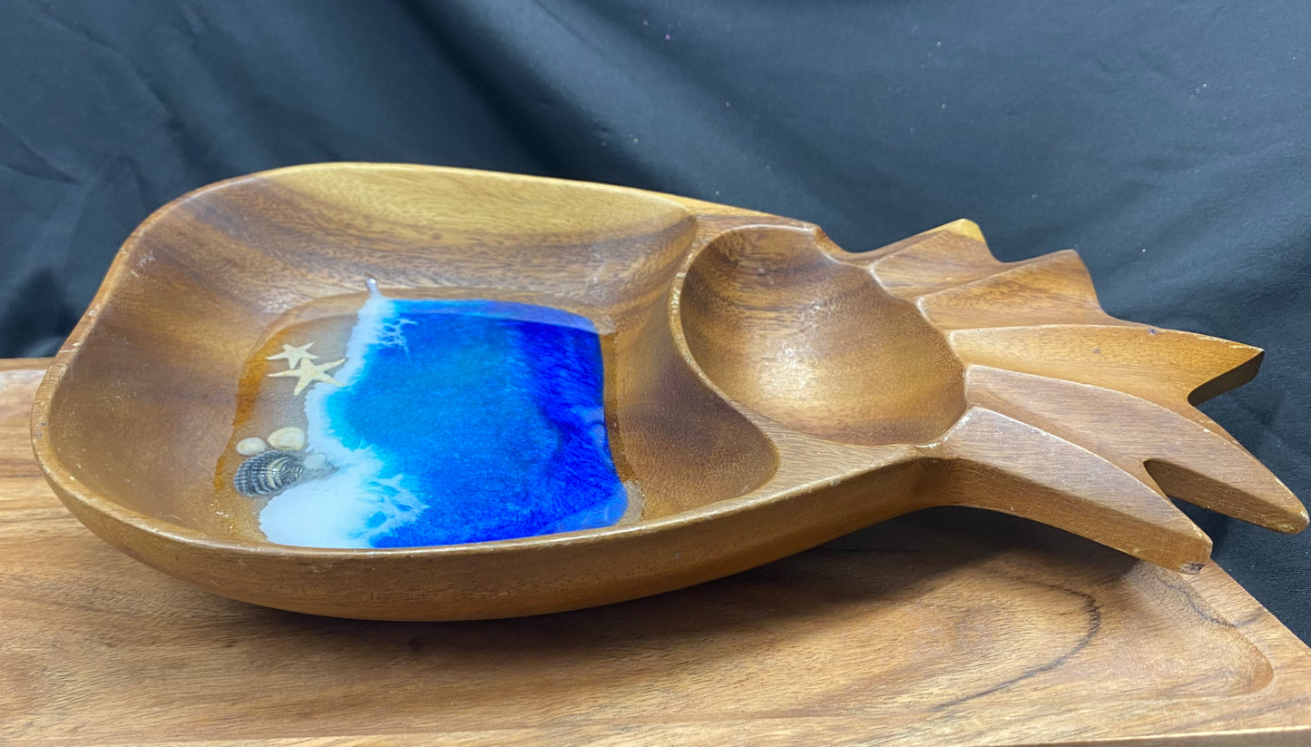 Large Wooden Pineapple Shaped Trinket Bowl