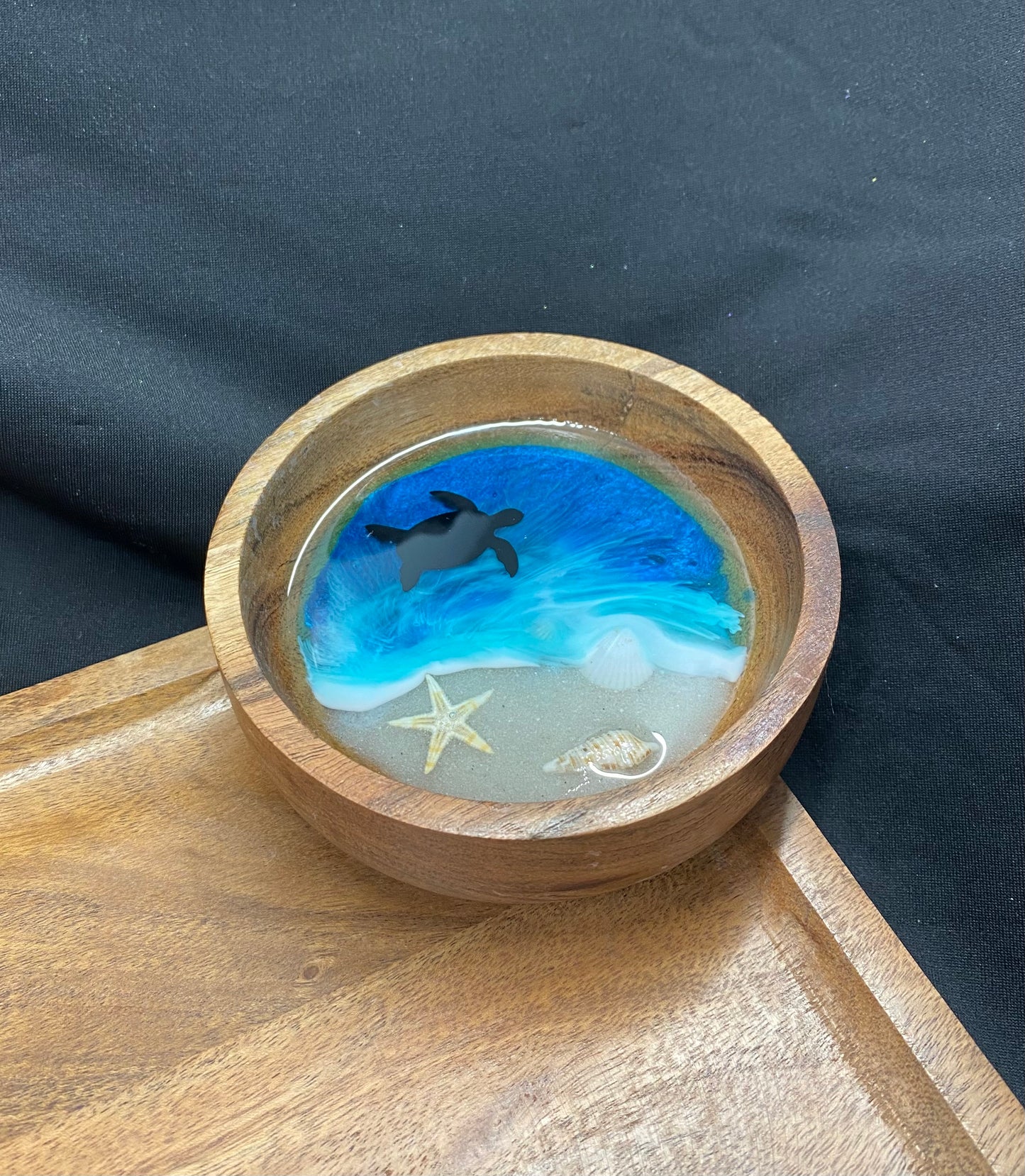 Sea Turtle Round Wooden Trinket Bowl