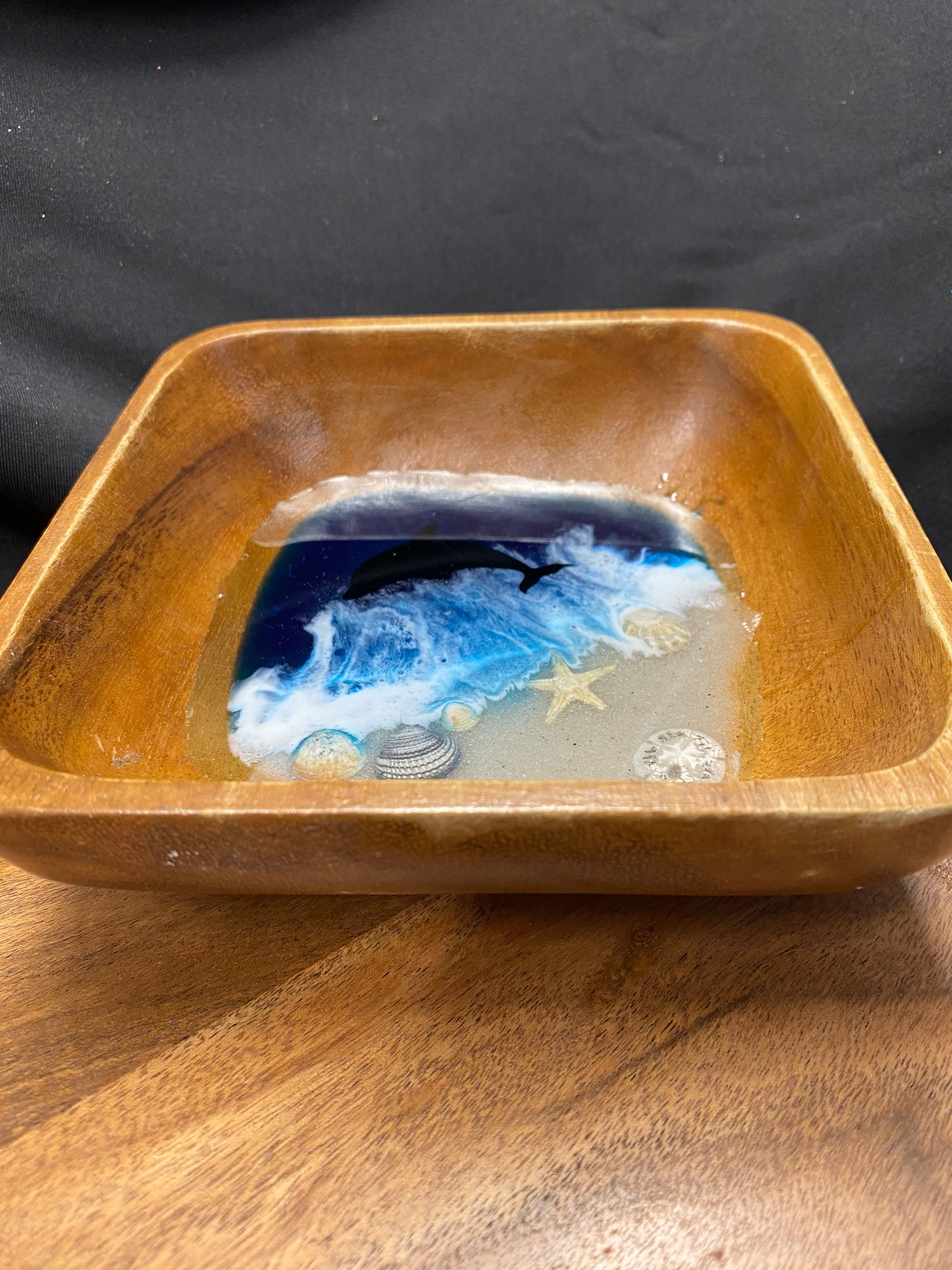 Ocean Dolphin Square Wooden Trinket Bowl