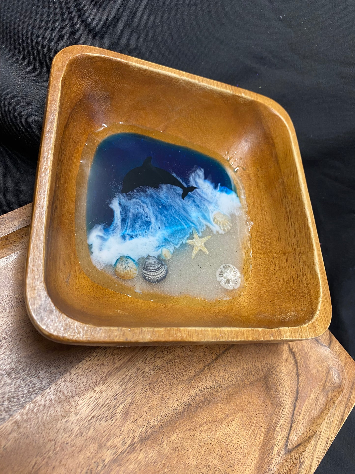 Ocean Dolphin Square Wooden Trinket Bowl