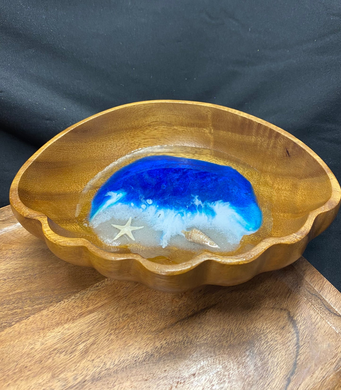 Ocean Wavy Edged Wooden Trinket Bowl