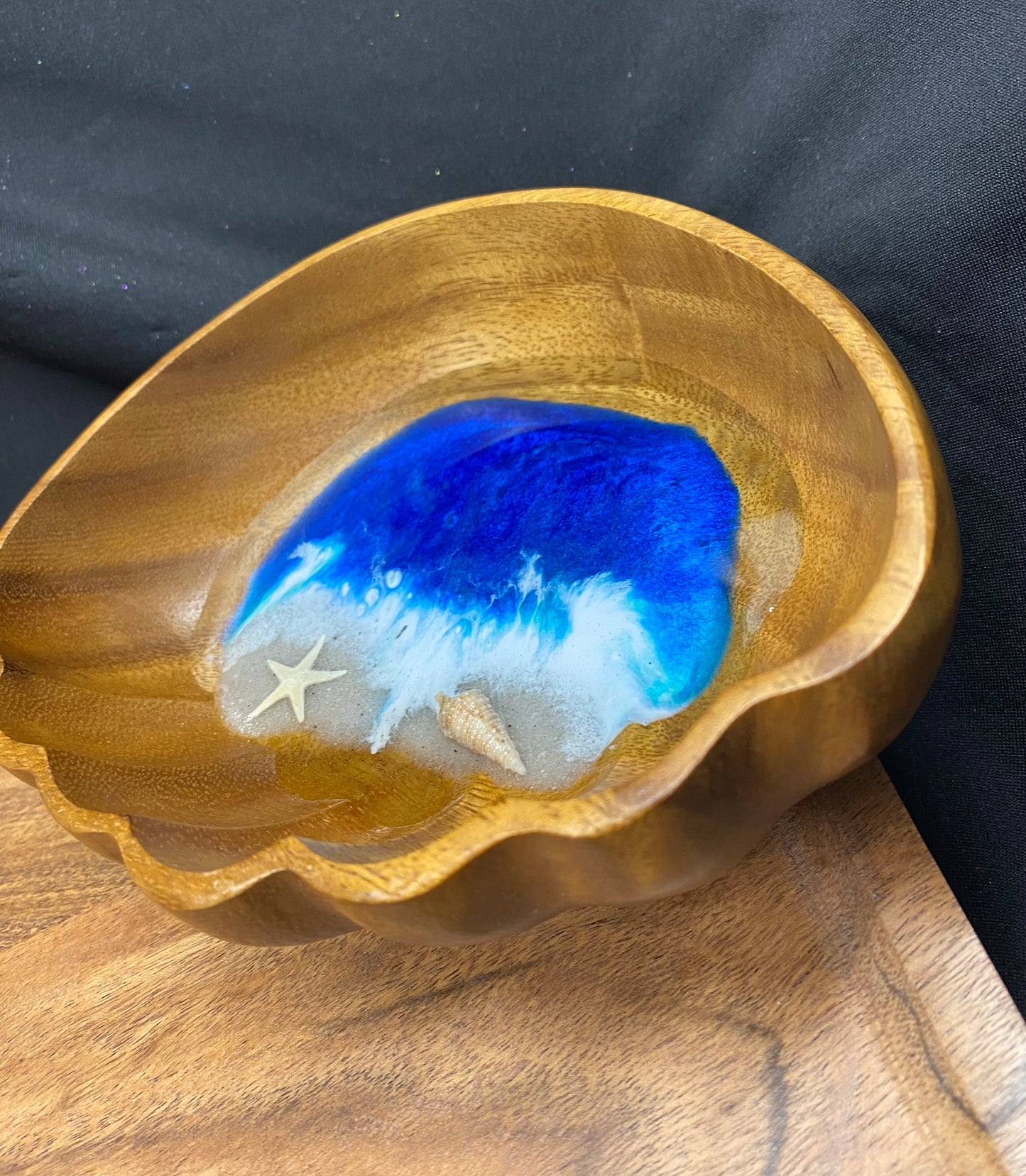 Ocean Wavy Edged Wooden Trinket Bowl