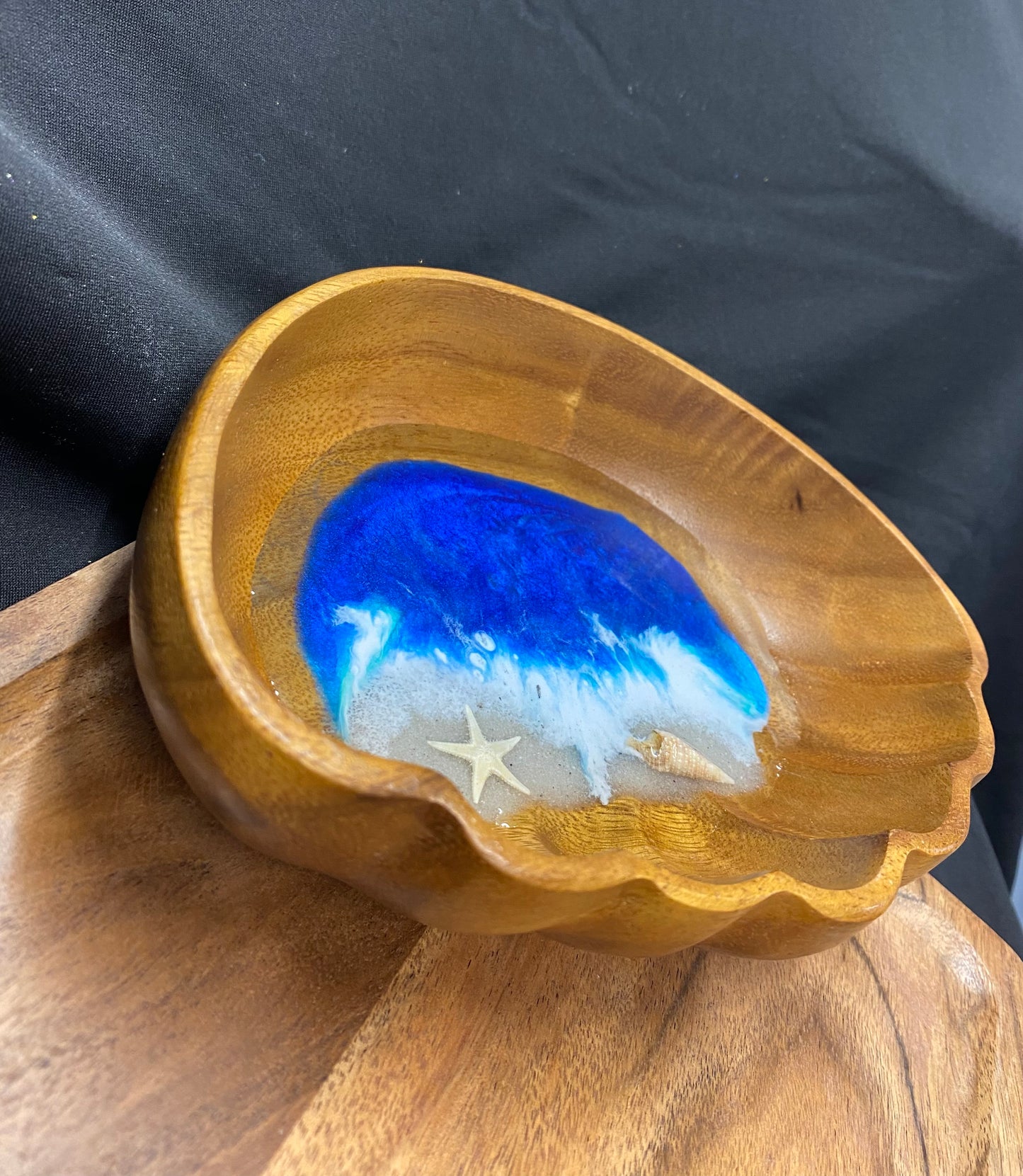 Ocean Wavy Edged Wooden Trinket Bowl