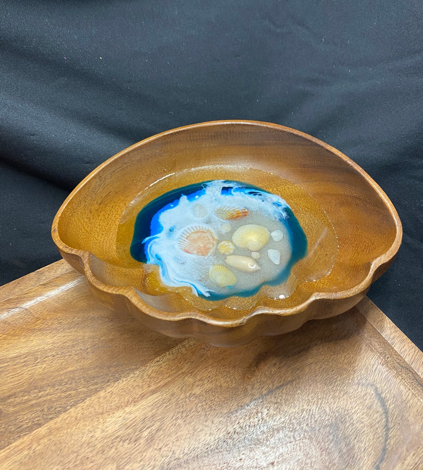 Ocean Wavy Edged Wooden Trinket Bowl