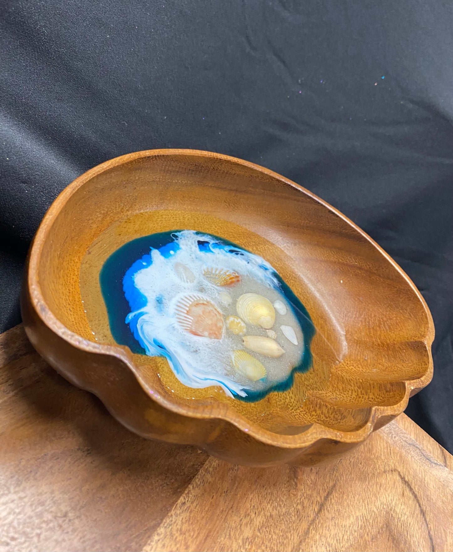 Ocean Wavy Edged Wooden Trinket Bowl