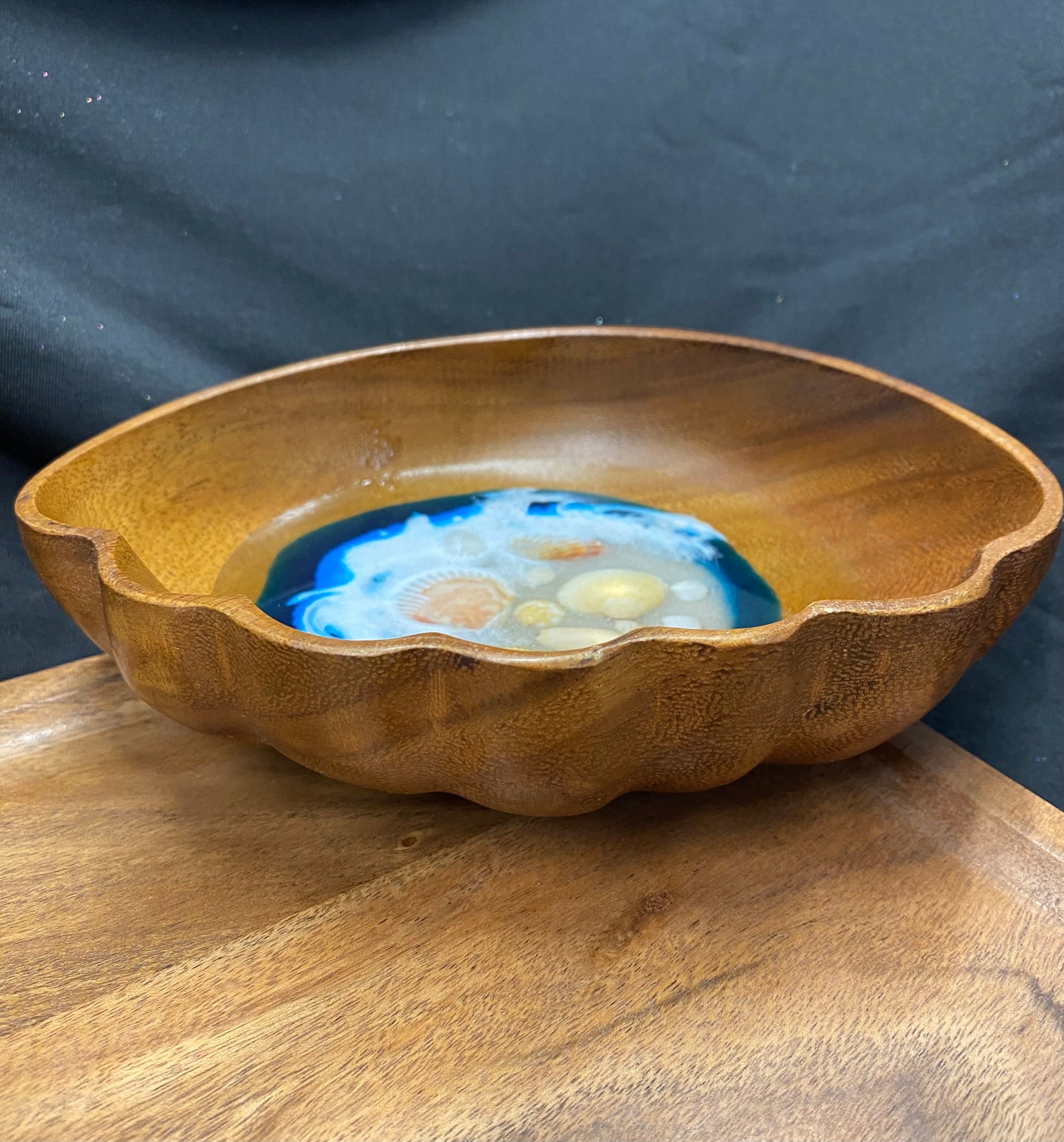 Ocean Wavy Edged Wooden Trinket Bowl