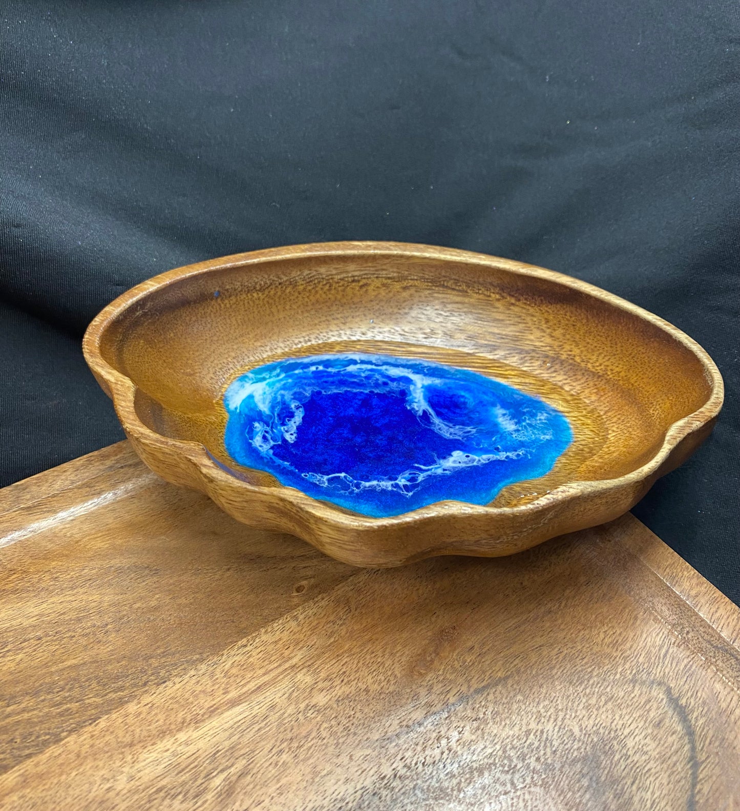 Ocean Wavy Edged Wooden Trinket Bowl
