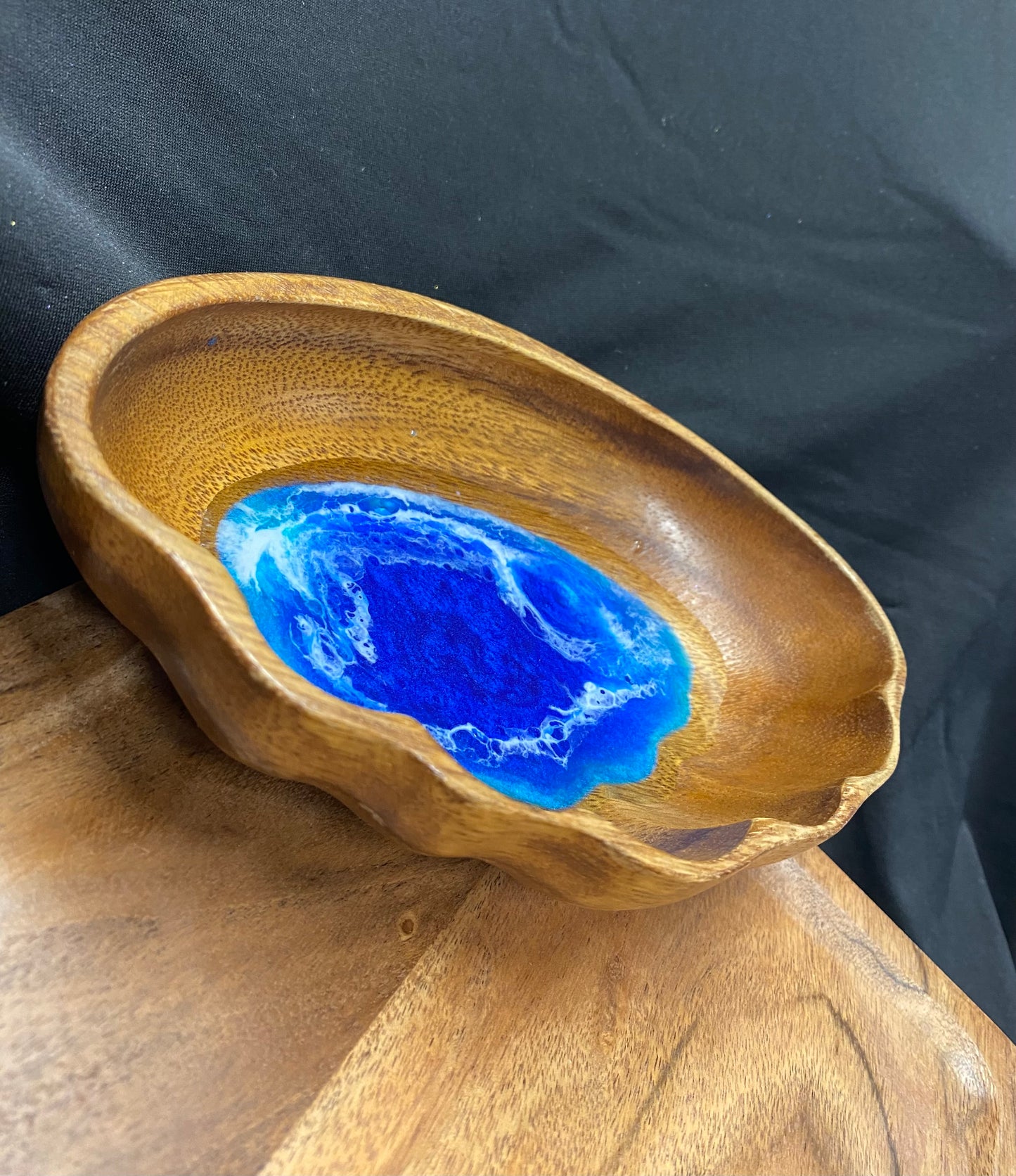 Ocean Wavy Edged Wooden Trinket Bowl