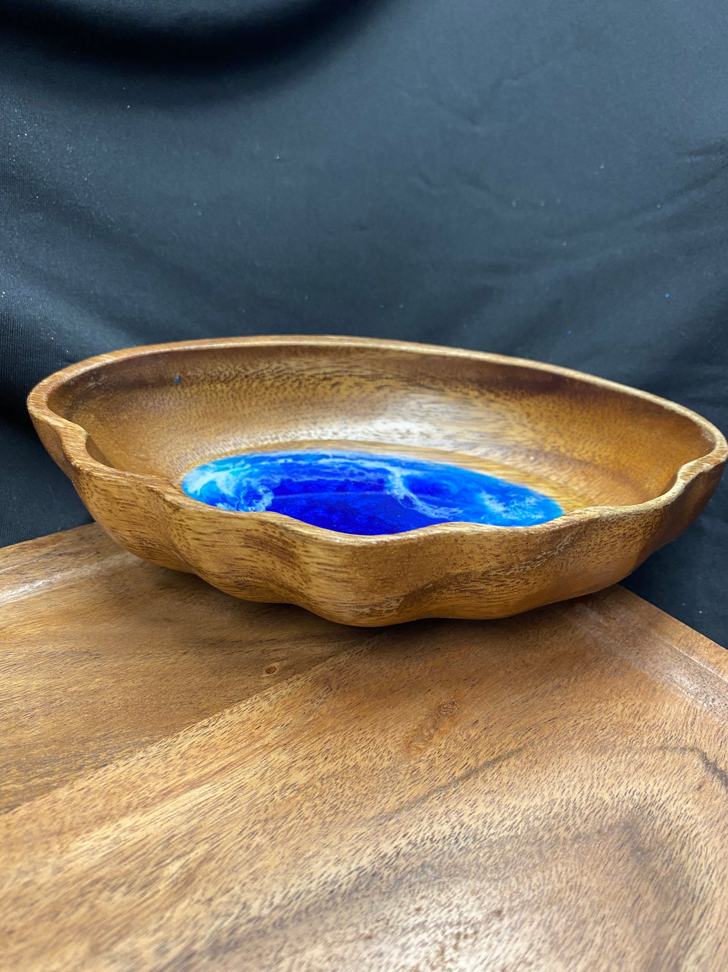 Ocean Wavy Edged Wooden Trinket Bowl