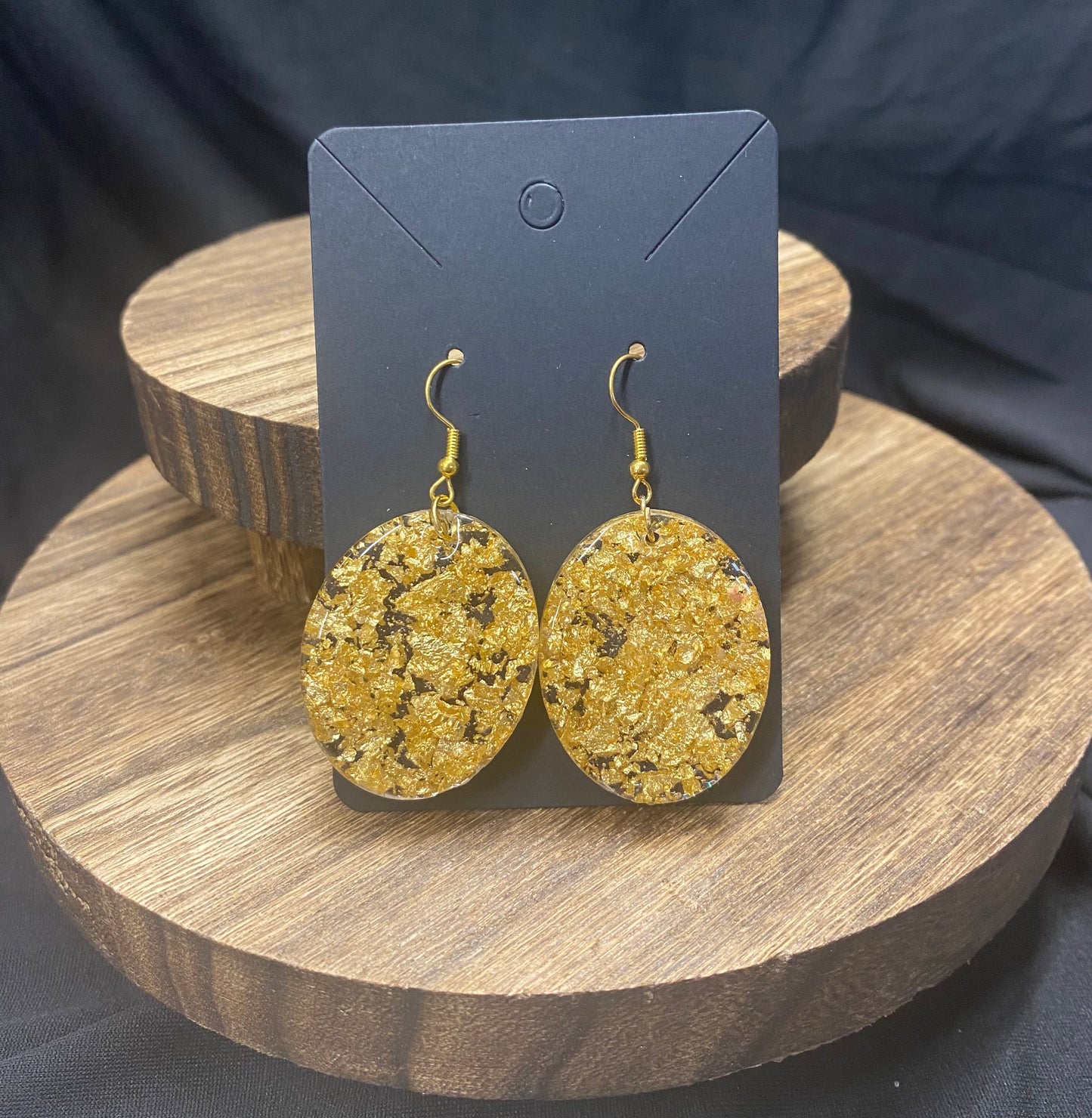 Gold Flake Oval Earrings