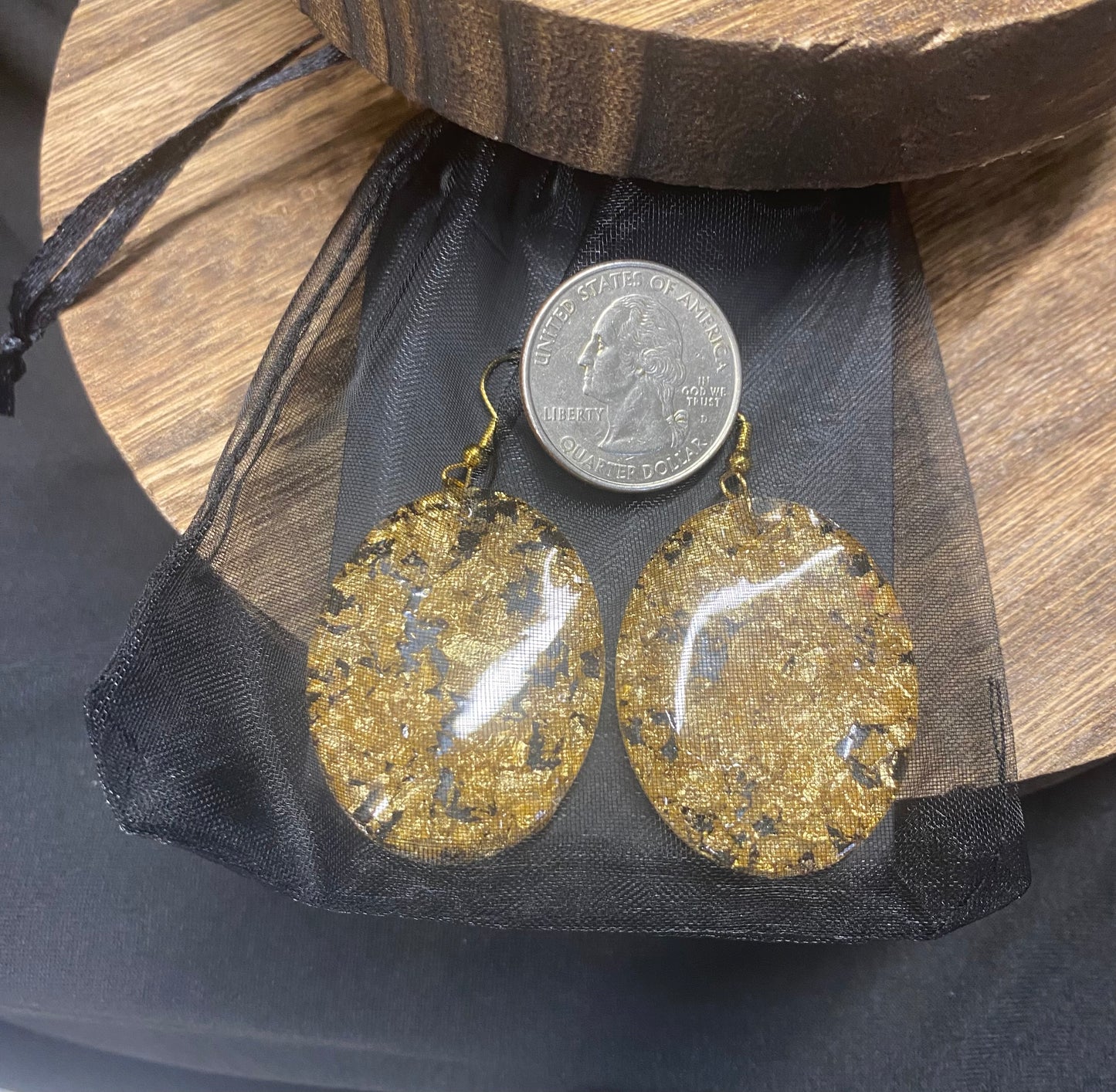 Gold Flake Oval Earrings