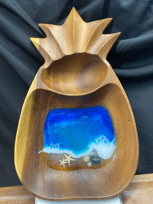 Large Wooden Pineapple Shaped Trinket Bowl