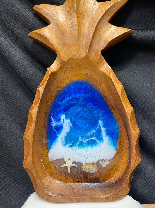 Wooden Pineapple Shaped Trinket Dish