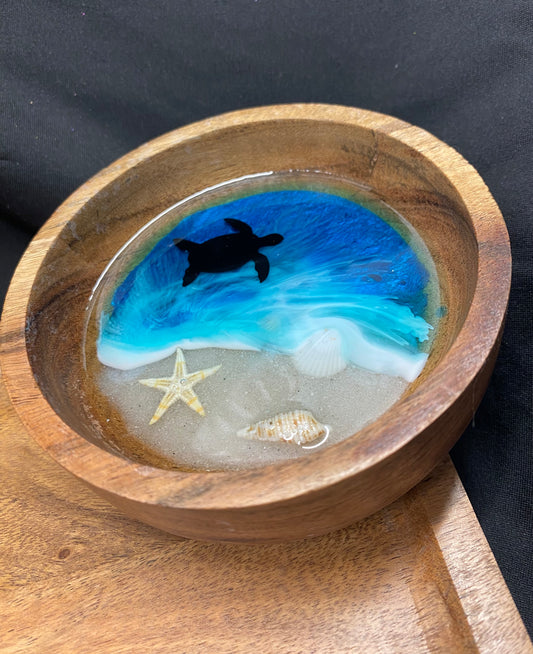 Sea Turtle Round Wooden Trinket Bowl