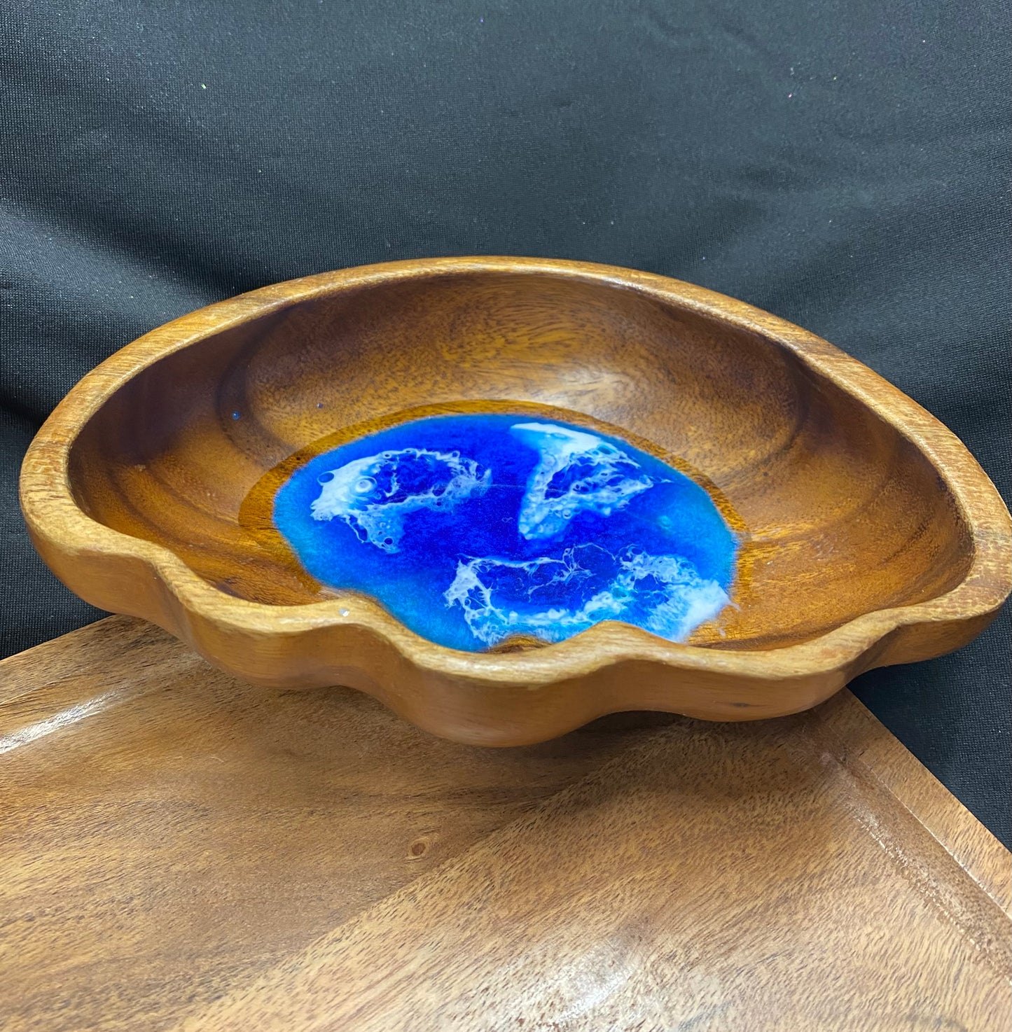 Ocean Wavy Edged Wooden Trinket Bowl
