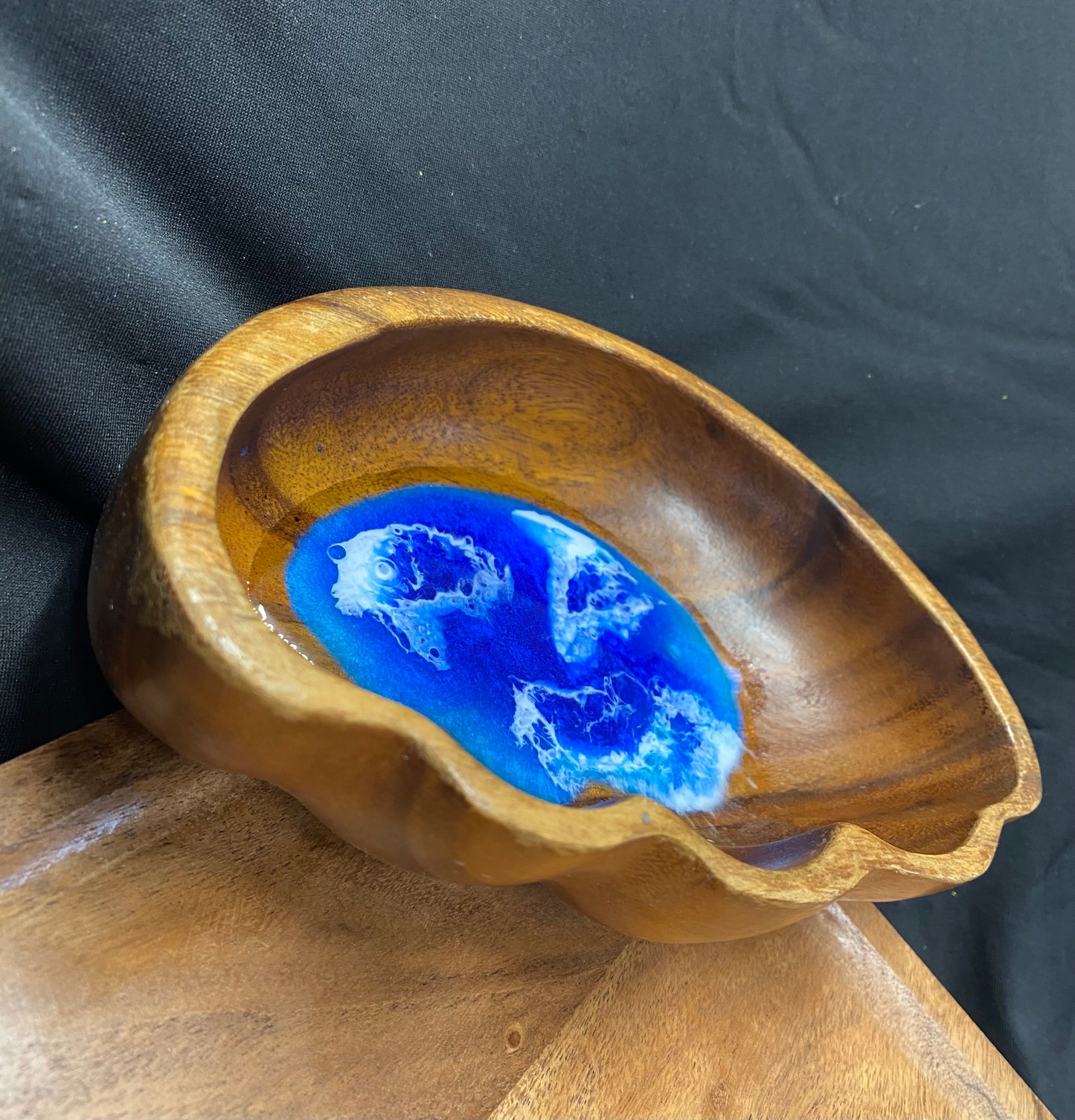 Ocean Wavy Edged Wooden Trinket Bowl