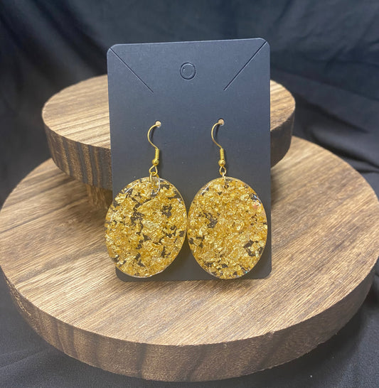 Gold Flake Oval Earrings