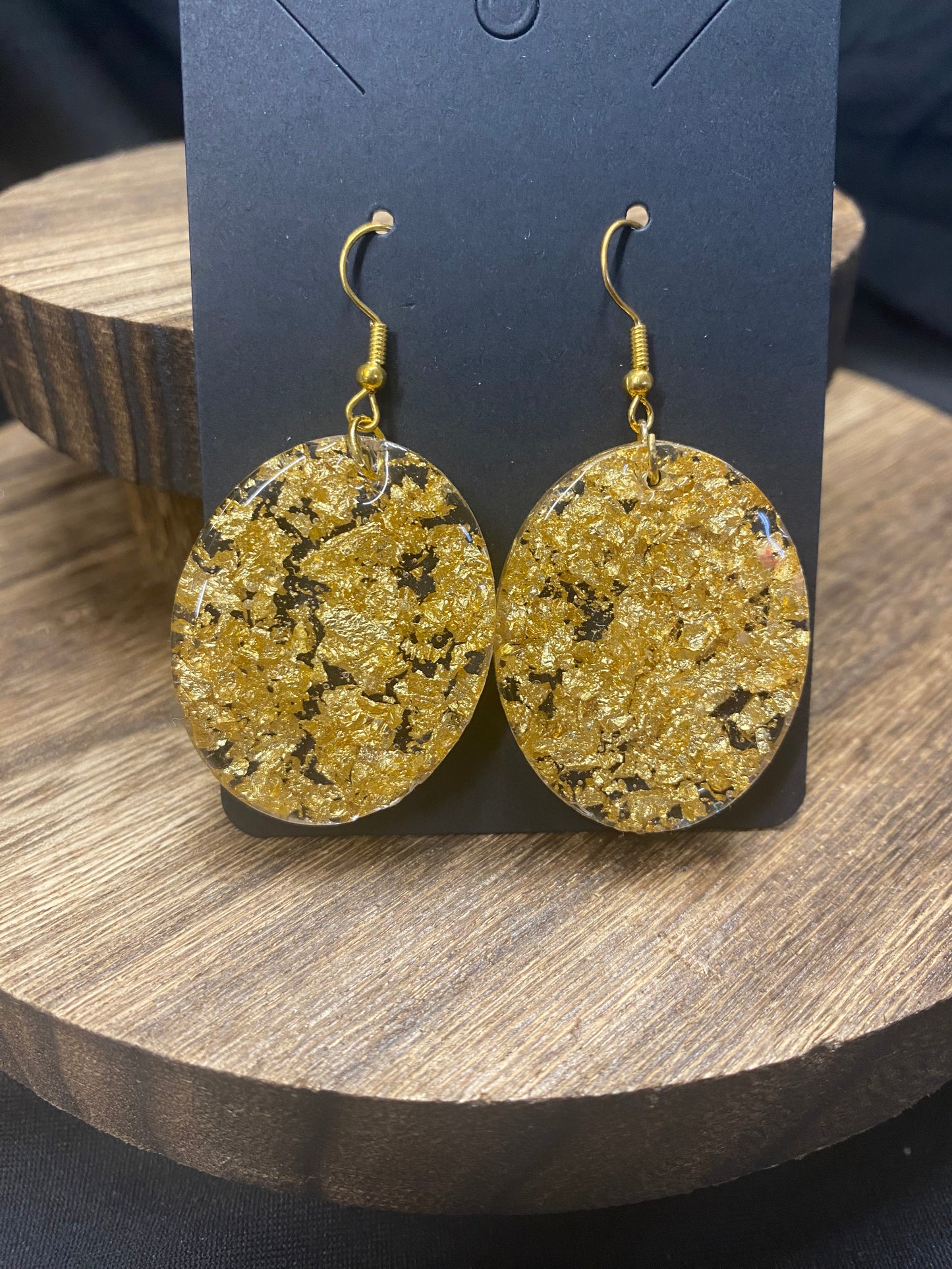 Gold Flake Oval Earrings